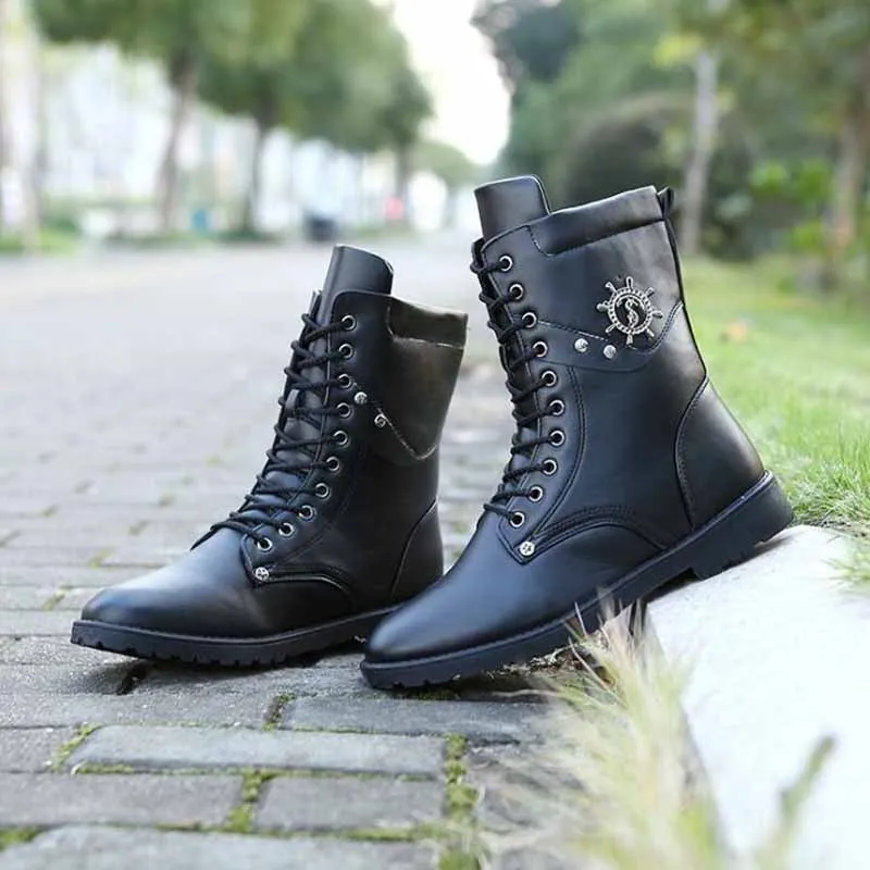 Мужские локомотивные ботинки с металлическим знаком кожаная обувь