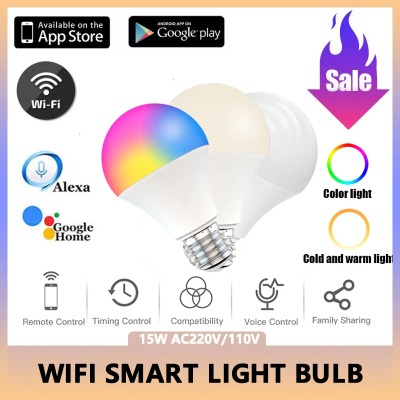 

Светодиодная RGB-лампа, 15 Вт, E27, B22, 110 В, 220 В