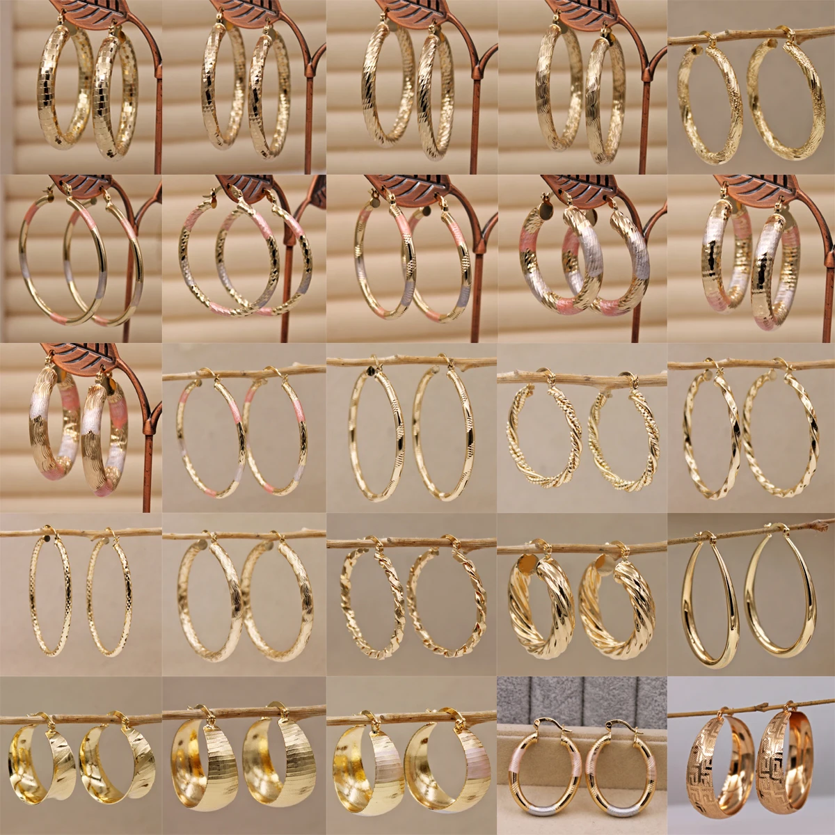 Серьги-кольца женские круглые золотистые, 30 парт/лот