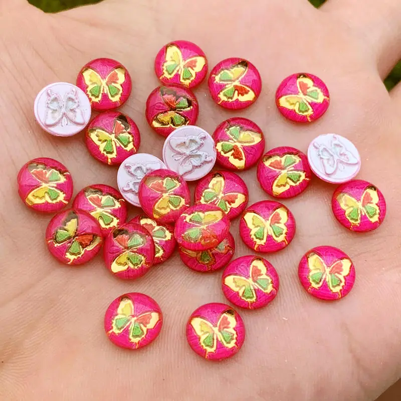 Rose red DIY 80 шт Акриловые 10 мм Мини Круглые бабочки драгоценные камни с плоской задней стороной Стразы для скрапбукинга ремесла украшения-HB31 - Цвет: Rose red