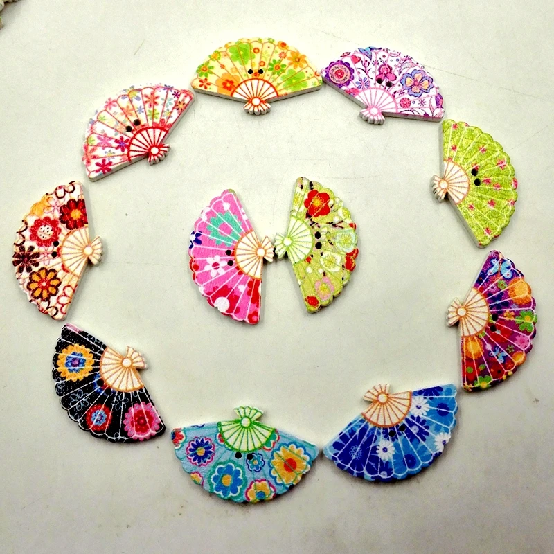 Оптовая продажа 100 шт Смешанные веерные деревянные пуговицы для украшения