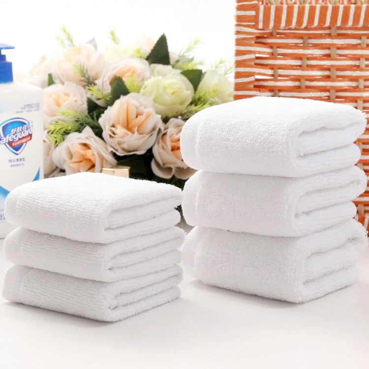 Toalla de algodón blanca de buena calidad, toalla de mano pequeña, para cocina, Hotel, restaurante, guardería, 10 unids/lote
