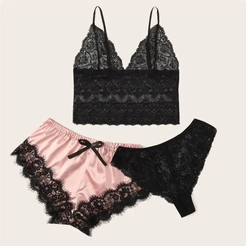 Нижнее белье сексуальный бюстгальтер набор из 3 предметов Для женщин сексуальная