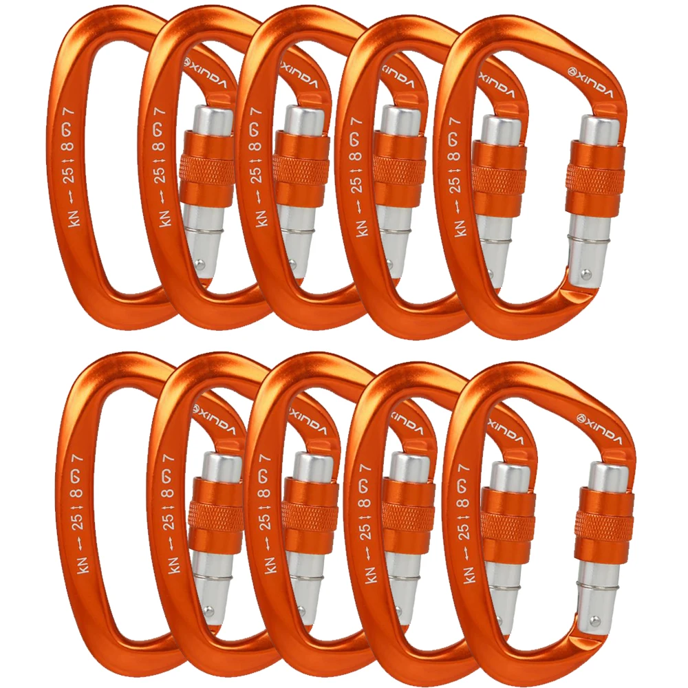 10PC 25kN CE Certified Rock Climbing Carabiner Screw Gate Offset D Shape Climbing Rappelling Buckle Security Safety Master Lock (art.: 7acb77d0f) - 7acb77d0f