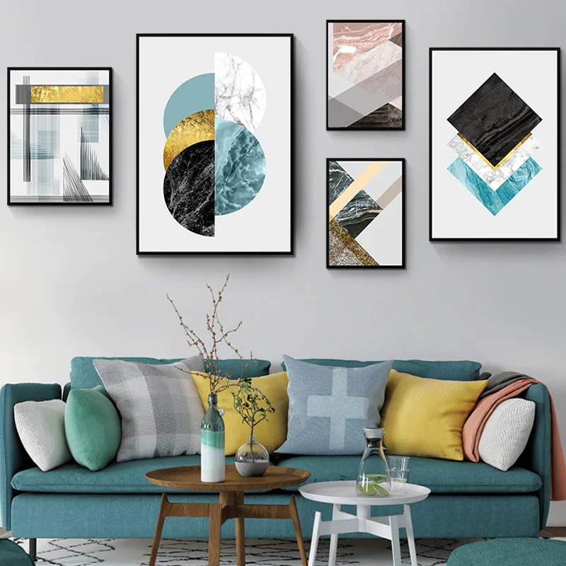 Фон для дивана скандинавские цветные геометрические абстрактные синие и золотые