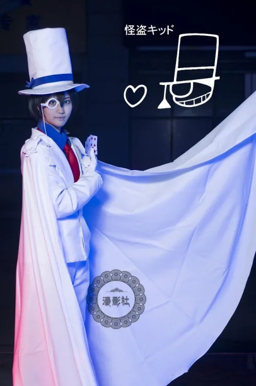Anime Magic Kaito Cosplay Kaito Kid Costume DETECTIVE CONAN Kuroba Kaito Full Suit Cloak Hat Outfits Clothes Party