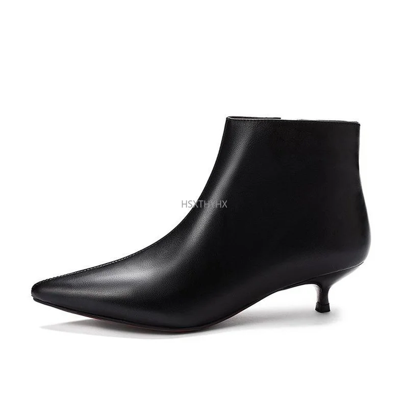 Женские Ботильоны на каблуке 3 5 см с острым носком черные бежевые молнии новая