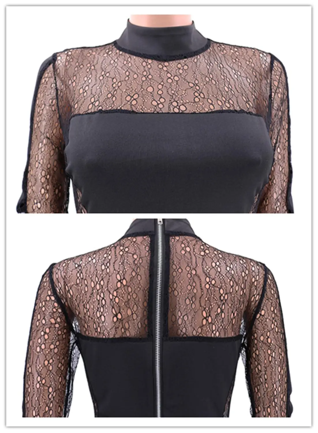 

Adogirl Sexy Sheer Mesh Lace Bodycon Night Party Club Mini Dress Women Casual Long Sleeve Zipper Pencil Dresses Summer Vestidos