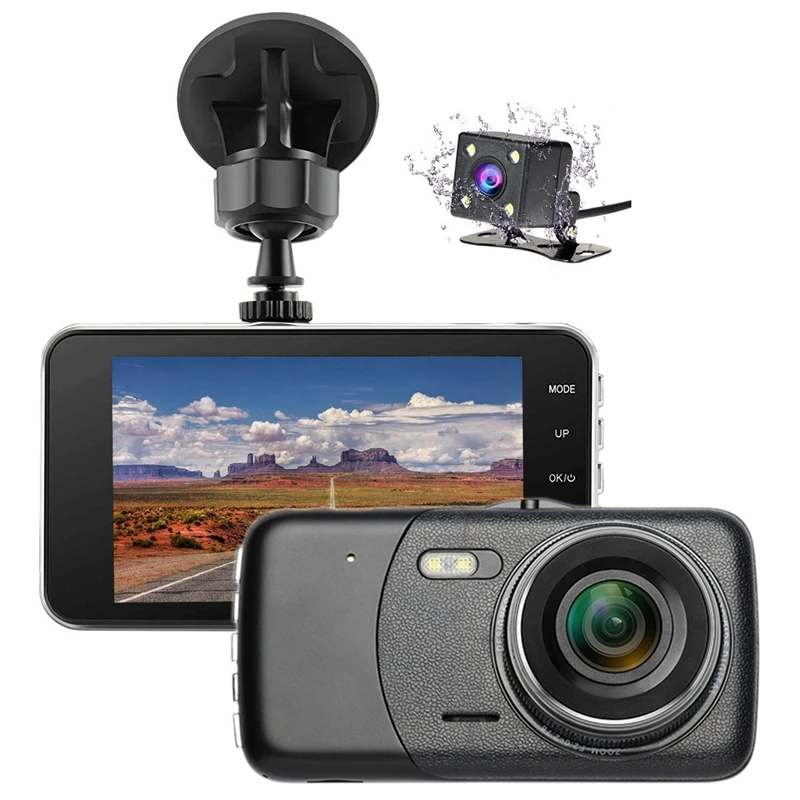 Видеорегистратор FHD 1080P с двумя камерами 4 дюймовый IPS экран угол обзора 170
