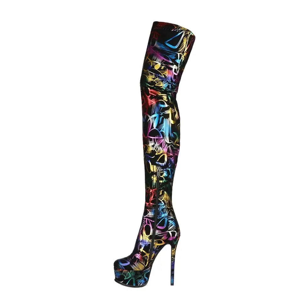 

Модная Осенняя женская обувь Arden Furtado 2020, сексуальные сапоги выше колена на платформе, элегантные сапоги до бедра на молнии с принтом