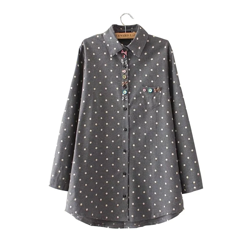 Прямая поставка Женская сорочка хлопковая блузка в горошек расклешенные блузки