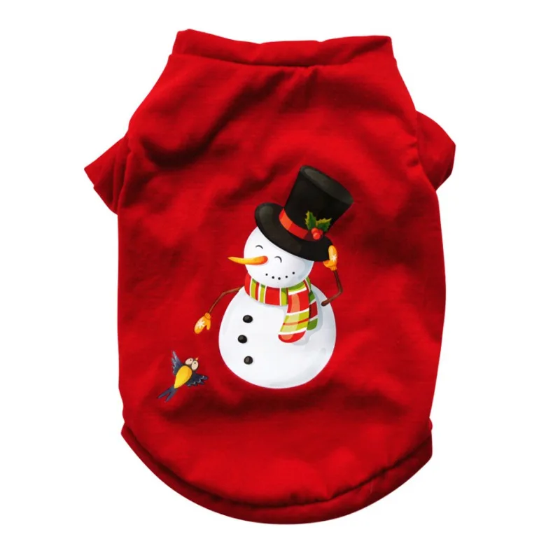 

Pet Dog Christmas Snowman Pattern Comfortable Breathable Cotton T-shirt Green and Red Two Colors Cat Vest Pet Supplies