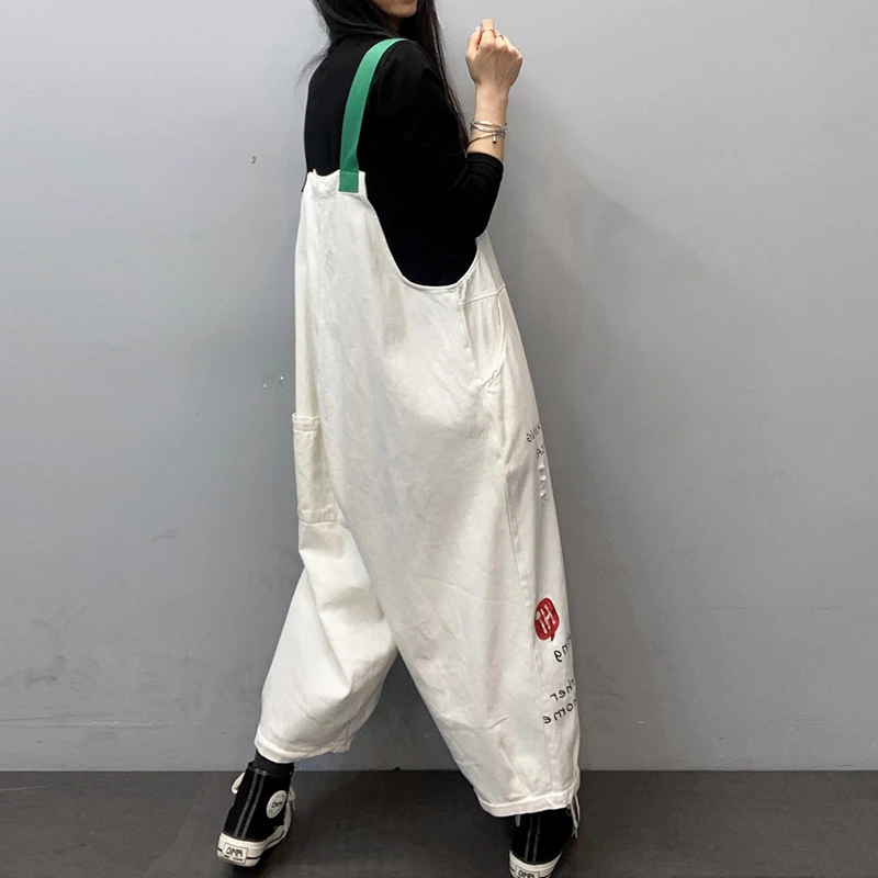 Для женщин на подтяжках комбинезон Спагетти ремень принт в виде букв джинсы