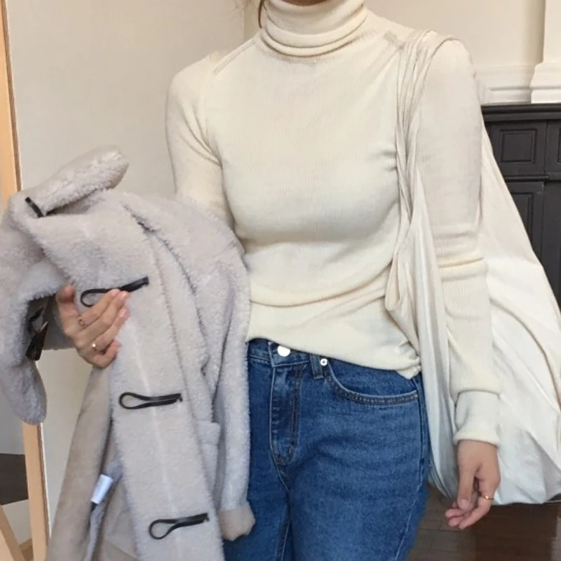 Женский свитер YAMDI шикарный корейский джемпер с воротником-хомутом однотонный