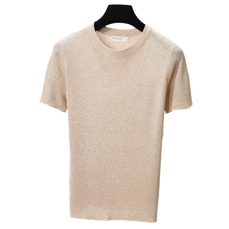 

Woman Spring O-neck Short Sleeve Solid Thin Sweaters Female Summer Hedging Stretch Breathable Tops Lady Tees Women Sweater
