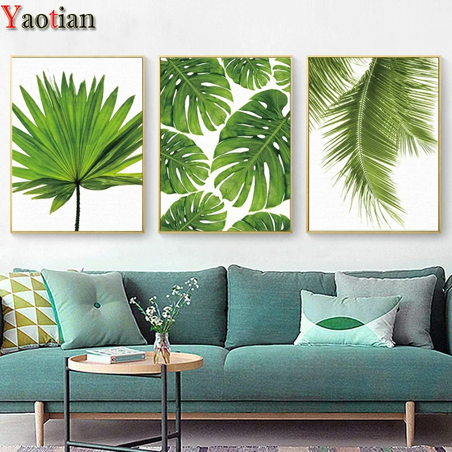 

Tropical Banana Leaf 3 Piece Diy Diamond Embroidery Triptych Diamond Painting full Square Round Drill Home Decoration