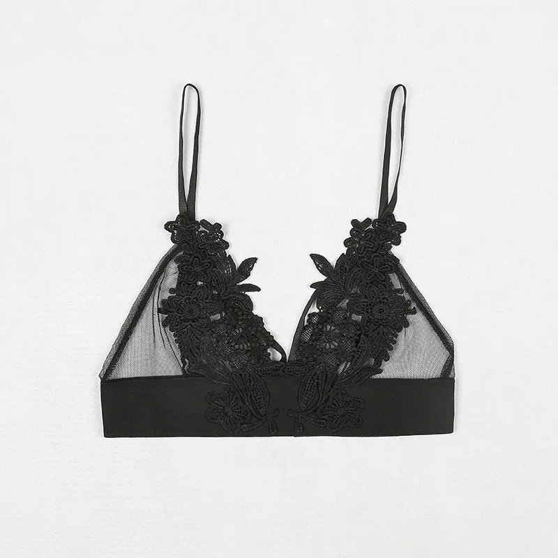 Женское Прозрачное нижнее белье bralette бюстгальтер на бретельках с цветочной