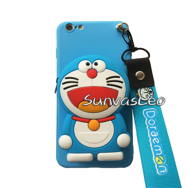 Blue Doraemon 3D кошелек для samsung Galaxy Note 10/Note 10 Plus, мягкий силиконовый чехол с изображением животных из мультфильма, чехол-кошелек, чехол для телефона с цепочкой и кабелем - Цвет: Blue Doraemon