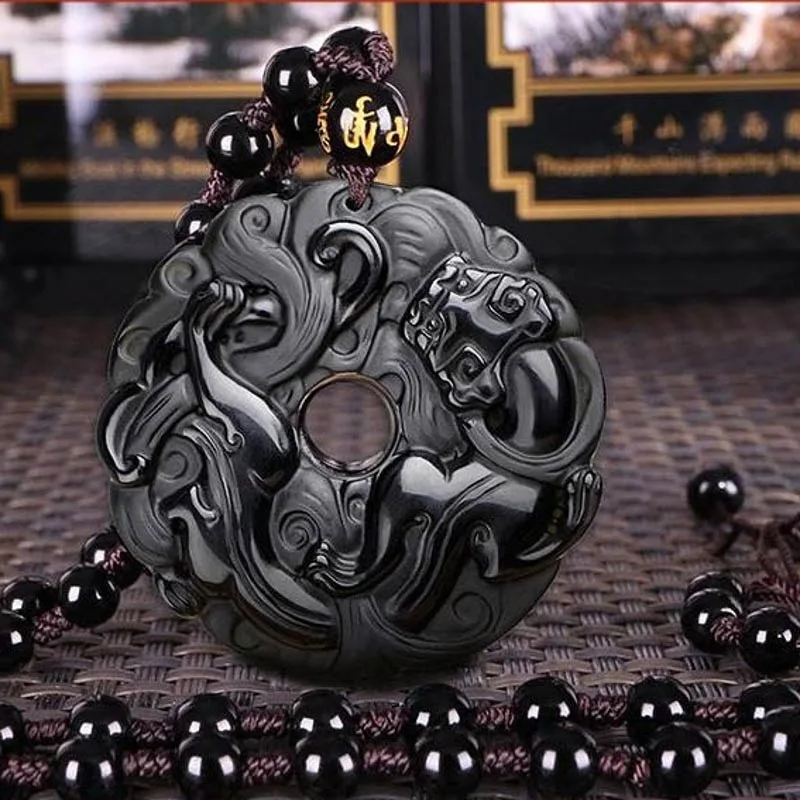

Drop Shipping Natural Black Obsidian Pendant Necklace Amulet PiXiu Brave Troops Crystal Jewelry Gifts