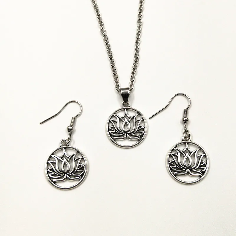 1 Набор филигранные Ом АУМ Будда Лотос серебряный кулон ожерелье/серьги