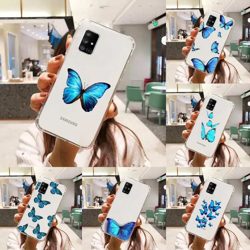 

Blue Butterfly Phone Case Transparent For Samsung A51 A50 A71 A70 A81 M60S Note S21 S 20 10 9 8 11 E Plus Ultra