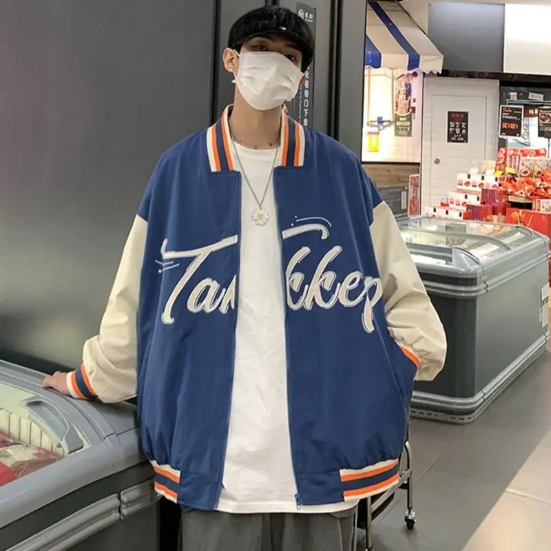 

Baseball Uniform Men Clothing Korean And Hong Kong Style Jacket Loose Tide Flight Jacket Button All-match Retro Boy Coat