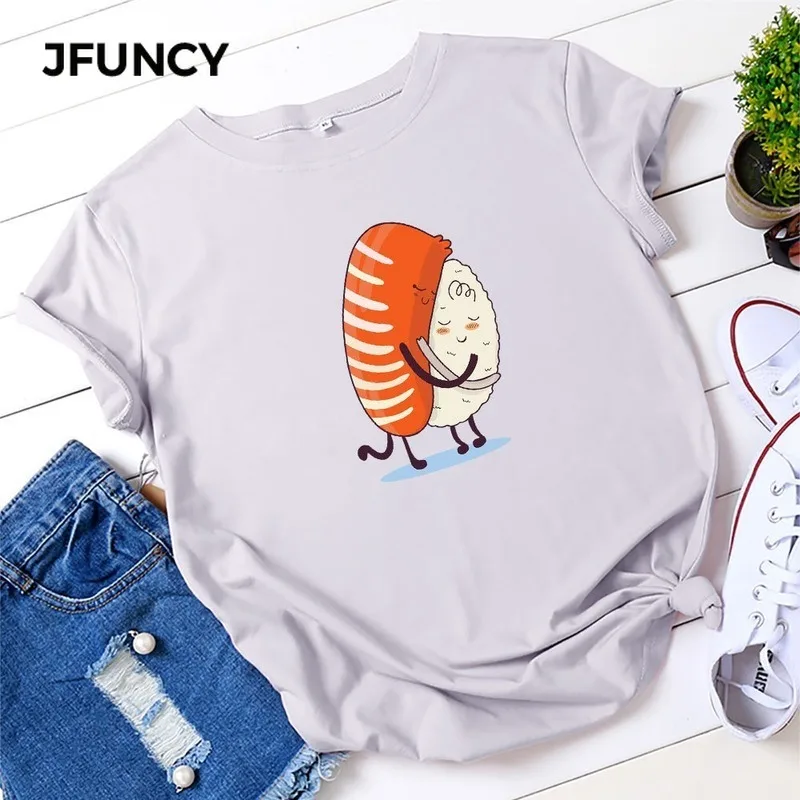 Женская футболка JFUNCY с забавным дневным рисунком летние хлопковые футболки