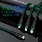 KAIQISJ 3 в 1 USB C кабель для iPhone 12 Pro 11 XR зарядное устройство кабель 100 Вт Micro USB Type C кабель для Macbook Pro Samsung Xiaomi