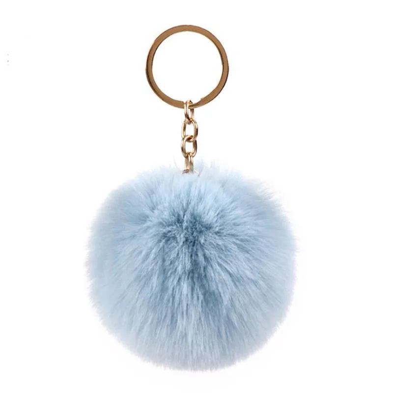 8cm Simple Pompom Fur ball Keychain Artificial Rabbit Fur Animal Key Chain For Woman Car Bag Accessories Key Ring 15 colors