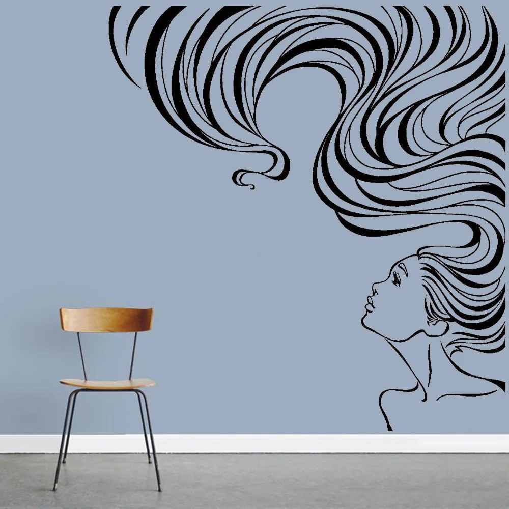 Женские длинные волосы настенные наклейки Салон красоты винил большие на стену
