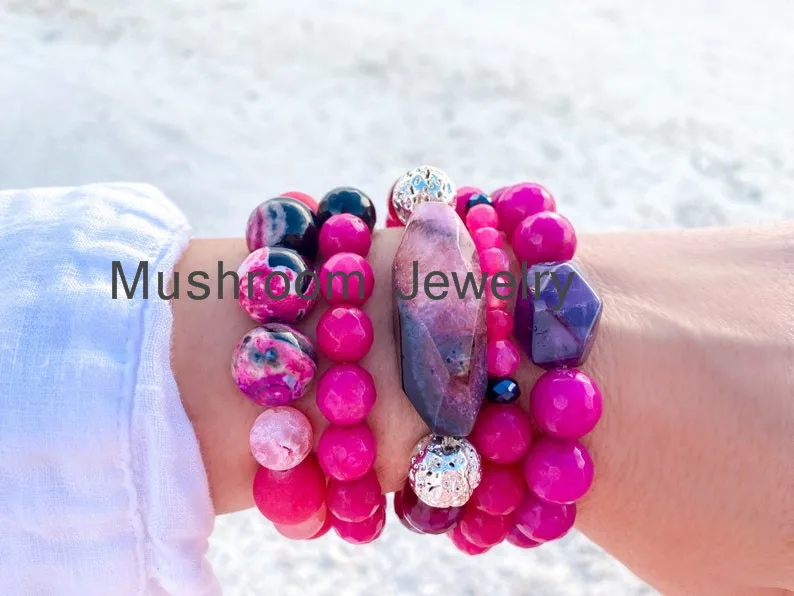 HandMade Women Bracelet Jewelry sets Stone Bead  Elastic Bracelet Gift For Mom