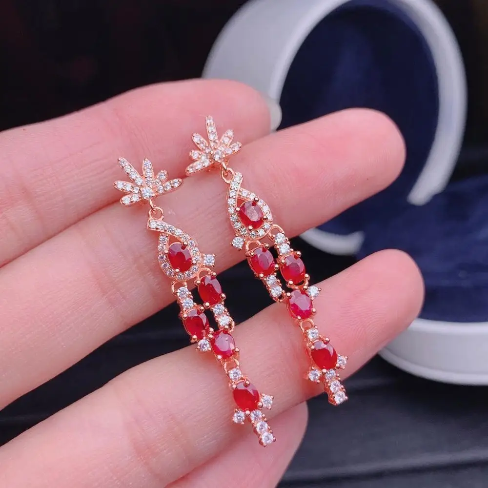

shilovem real Natural Ruby Gemstone stud earrings for Women 925 Sterling Silver Christmas gift wedding new 3*4mm de0304828agh