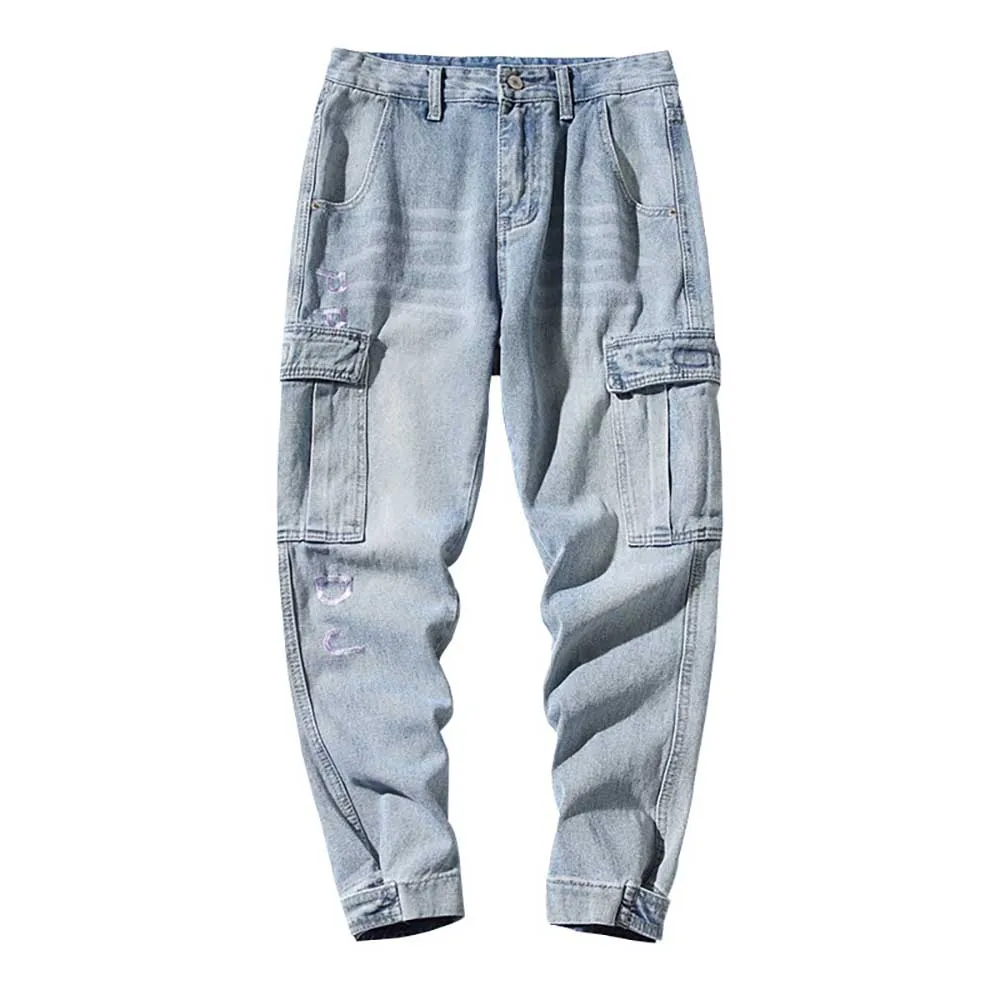Fashion Streetwear Cargo Jeans Men Casual Denim Pants Loose Baggy Trousers Hiphop Cargo Pants Skateboard Pants Men Clothing