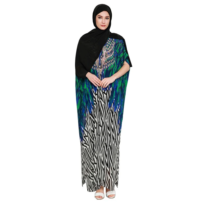 Ramadan Eid Mubarak Clothing Print Arabian Summer Dress Ethnic Style Muslim Women Dress Abaya Dress Islamic Dating Evening Dress