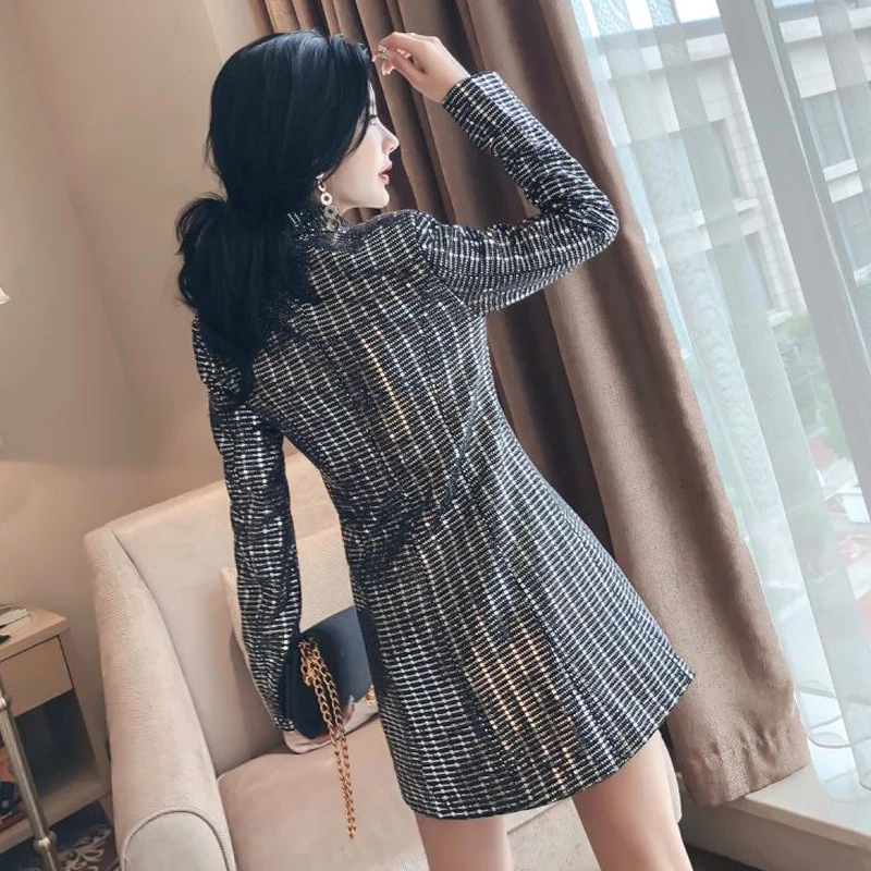 Новинка женское длинное пальто с золотыми блестками модная уличная одежда на