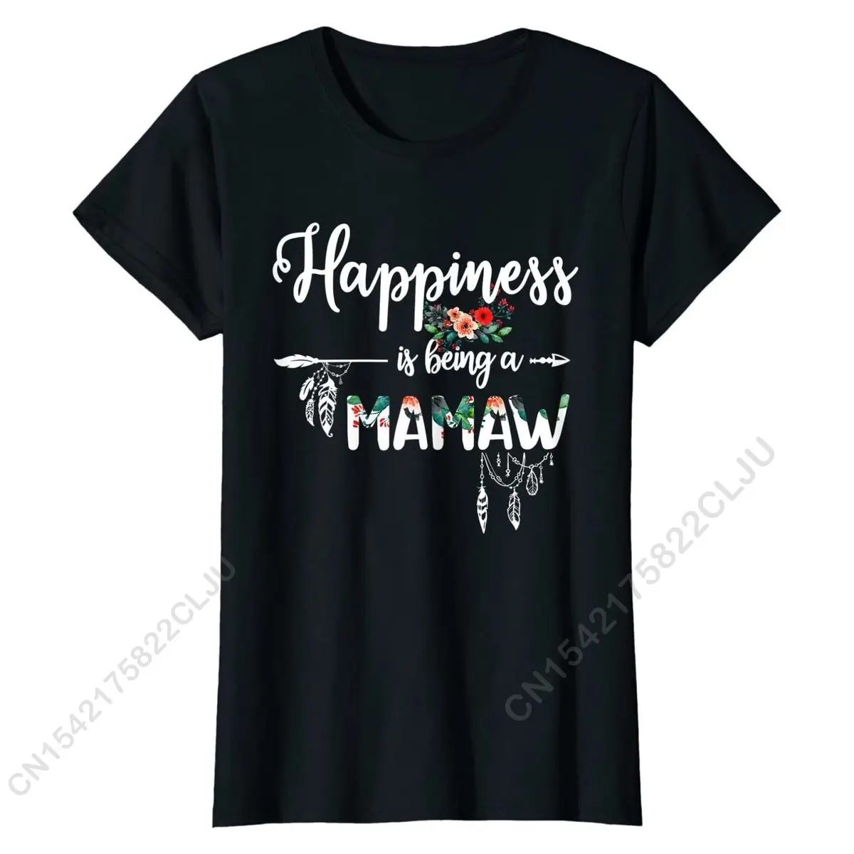 

Womens Grandma Shirt Happiness Is Being A Mamaw Gifts Floral T-Shirt New Coming Mens Tshirts Normal Tops Tees Cotton Party