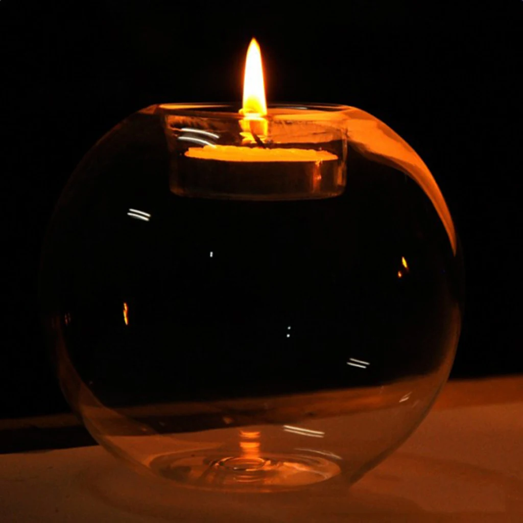 

Dia.8cm Glass Sphere Ball Tea Light Candle Holder Voitive Candlestick Stand