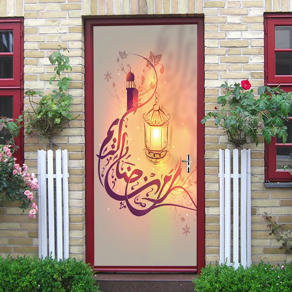 Muslim Holiday Layout Creative Door Stickers Personality Wooden Home Decoration Wall Self-adhesive Waterproof | Дом и сад