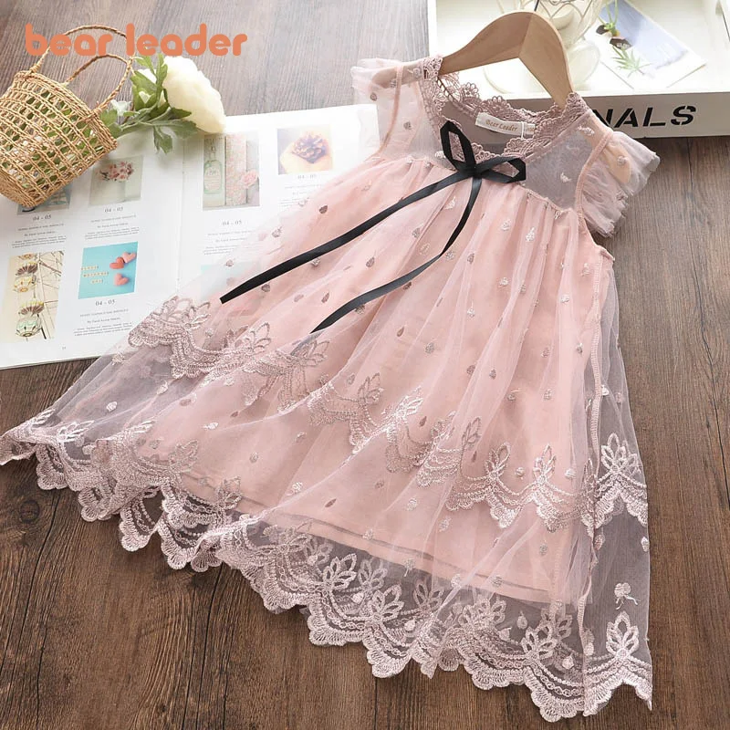 Bear Leader Girls Dress 2022 New Summer Mesh Clothes Pink Applique Princess Children Baby | Детская одежда и обувь