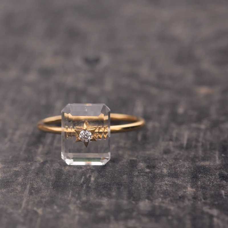 

The Thick Gold Version of Xinghe Is Hot, and You Are the Ideal in the World. Diamond Crystal and Star 18K Gold Ring