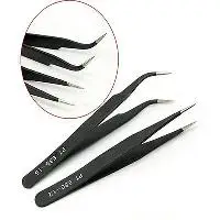 

2pcs Stainless Steel Eyelash Extension Tweezers Volume Lashes Straight Curved Pick Up Eyelashes Individual Tweezer Makeup Tool