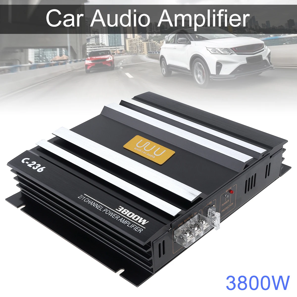 3800W 400W Car Amplifer Class AB Digital 2 Channel Black Aluminum Alloy High Power Car Stereo Audio Power Amplifier for Car Home
