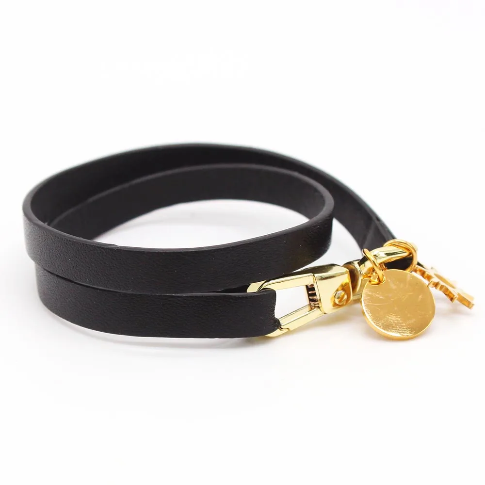 

Fashion Black Stainless Steel Leather Bracelet for Women Geometric Metal Bracelet Wrap Charm Jewelry Femme Gift