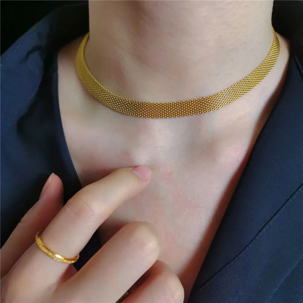 

Fashion New 2022 Weaved Wide Gold Color Snake Chain Chokers For Women Stainless Steel Flat Blade Link Female Necklace Collares