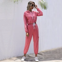 new2021 solid pink casual tracksuit women sports 2 pieces set sweatshirts pullover hoodies suit 2021 sweatpants trousers outfits