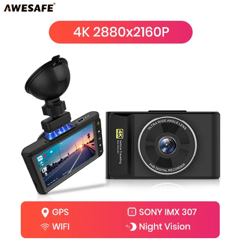 4K 2160P AWESAFE Q8 4K 2160P gps Автомобильная камера DVR Dash cam Видео привод рекордер Авто регистраторы full hd 1920x1080 ночное видение - Название цвета: 4K 2160P