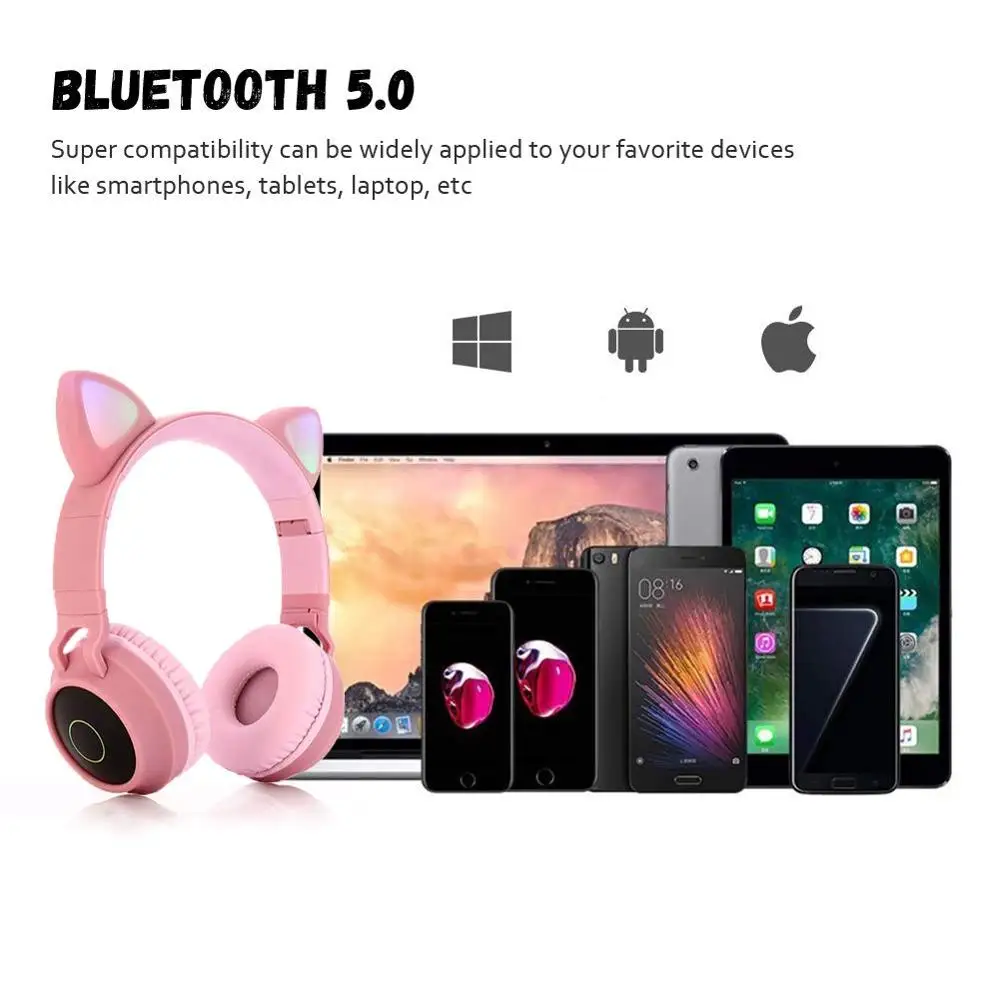Bluetooth наушники Fanshu с кошачьими ушками со светодиодный кой складные