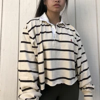fall winter 2020 casual womens wear pullover lapel loose stripe womens pullover sweatshirt harajuku style em