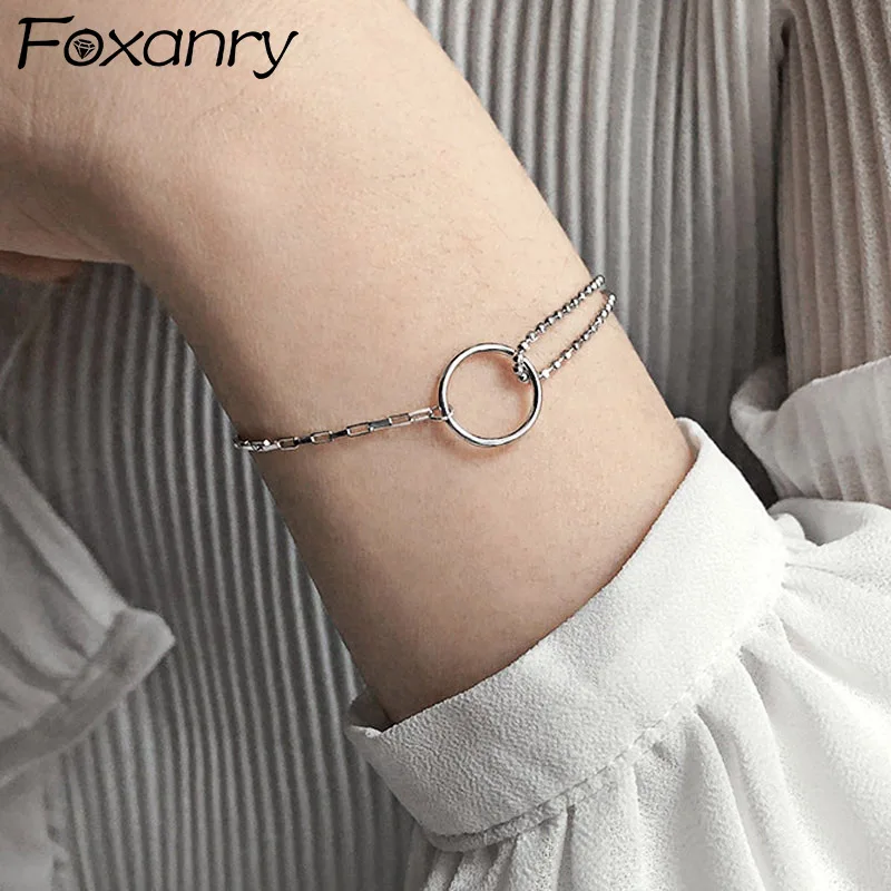 

Foxanry Minimalist Silver Color Charm Bracelet for Women New Fashion Circle Geometric Pendant Elegant Bride Jewelry Gifts