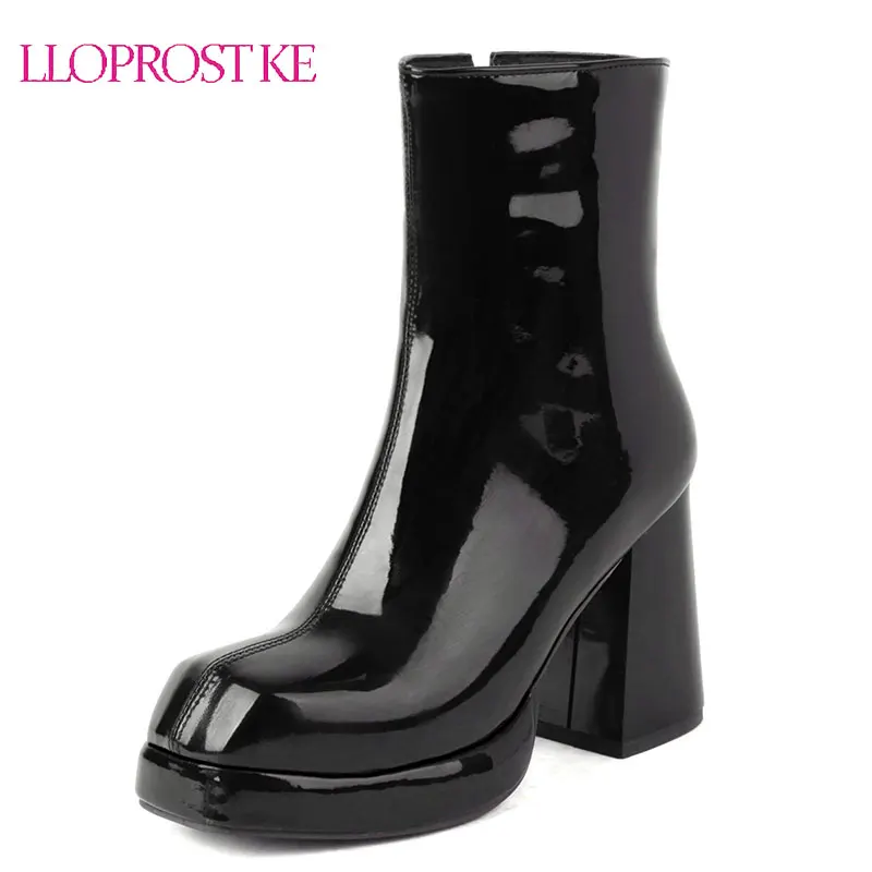 

Lloprost ke New Platforms Boots Autumn Winter Women Ankle Boots Square Toe Thick High Heels Casual Concise Fashion Shoes Woman